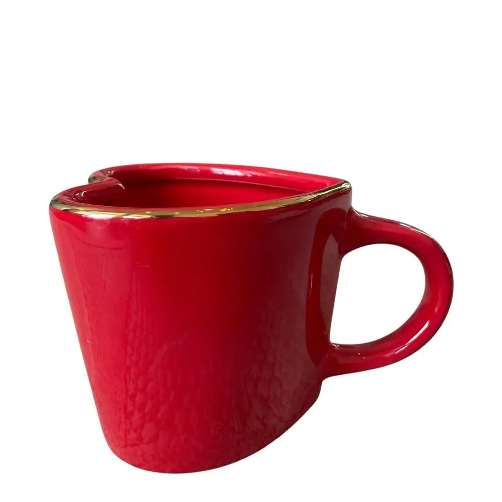 Target Threshold Heart Shaped VALENTINE Mugs Red Gold Rim 14.3oz Set of 2 New